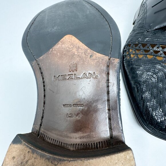 VTG RARE Mezlan Shoes Mens 13M Black Derby Leather Lace Up Cut Out Casual Dress - Picture 11 of 13